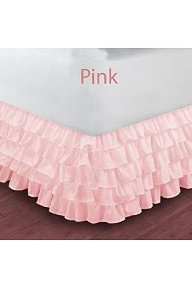 Pembe Fırfırlı Baza Eteği Pamuk Saten