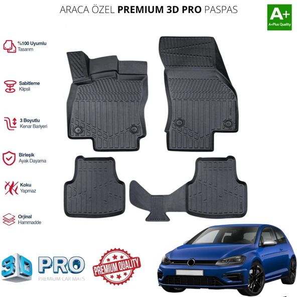 GOLF 7 ARACA ÖZEL 3D PASPAS 2012 2013 2014 2015 2016 2017 2018 2019 2020 ürün görseli 1