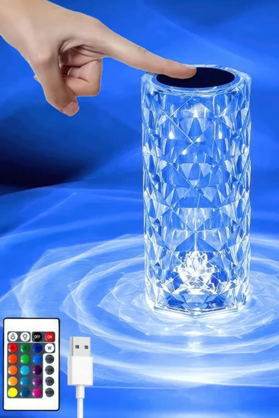 Dokunmatik Kristal LED RGB Masa Lambası-Uzaktan Kumandalı Dekorasyon Lambası-USB Şarjlı B53