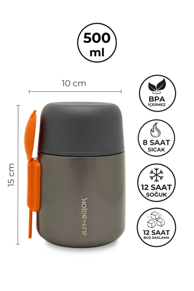 Alphakron Vakumlu Paslanmaz Çelik Yemek Termosu 0.5 lt - Antrasit