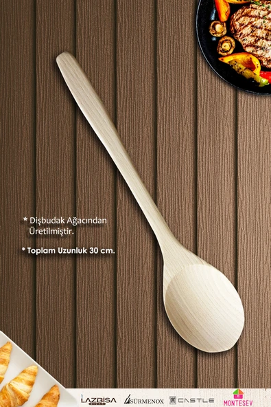 Standlı Ahşap Tahta Kaşık Seti Yemek Servis Sunum Kaşık Seti Ahşap Kaşıklık - Doğal Ağaç (5 Parça) - Resim 5