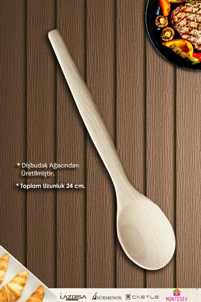 Standlı Ahşap Tahta Kaşık Seti Yemek Servis Sunum Kaşık Seti Ahşap Kaşıklık - Doğal Ağaç (5 Parça) - Resim 6