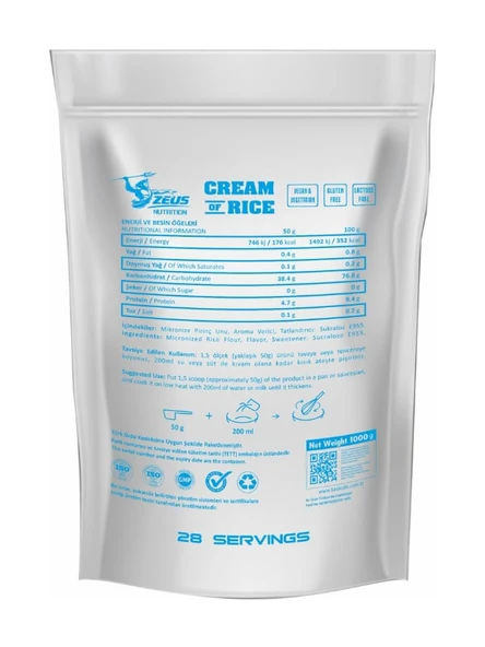 ZEUS NUTRITION CREAM OF RICE 1000G-Çilek-Aromalı - 2