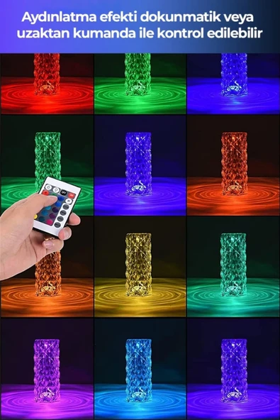 Dokunmatik Kristal LED RGB Masa Lambası-Uzaktan Kumandalı Dekorasyon Lambası-USB Şarjlı B53 - 2
