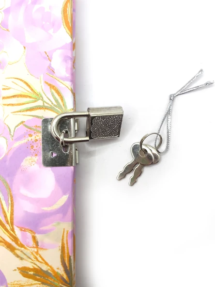 Çiçek Ebru Desen Hatıra Defteri (Günlük) Kilitli Defter 80 yaprak - Mor - Resim 2