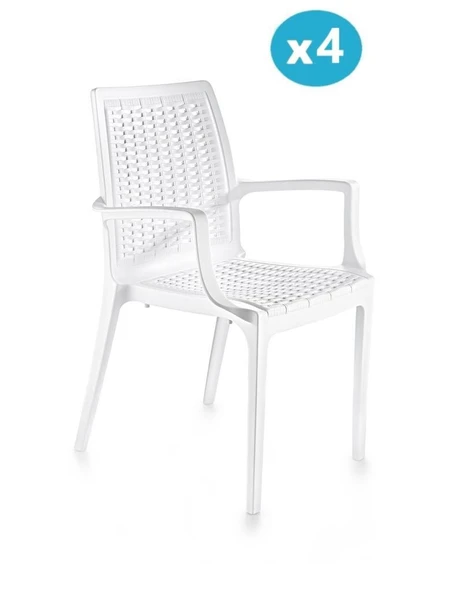 Omnipazar SY-2524 Örgü Desenli Rattan Bahçe Koltuk Sandalye 4'lü Set - 7