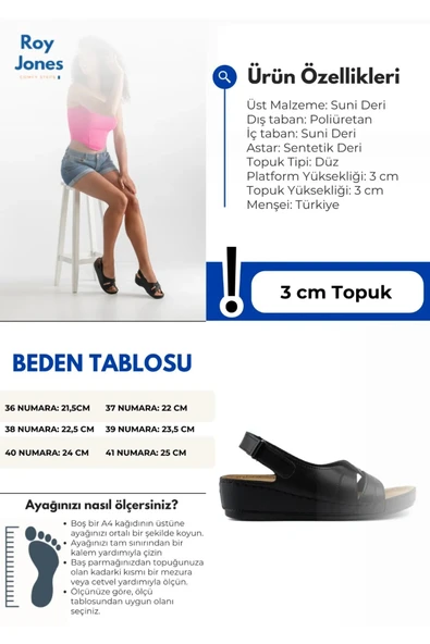 Roy Jones Kadın Ortopedik Anatomik Tabanlı Topuklu Konfor Modeli Anne Orta Yaş Genç Şık Sandalet Terlik - 3