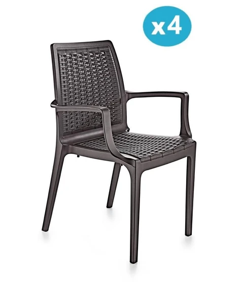 Omnipazar SY-2524 Örgü Desenli Rattan Bahçe Koltuk Sandalye 4'lü Set - 5