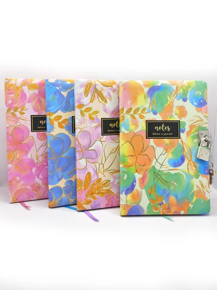 Çiçek Ebru Desen Hatıra Defteri (Günlük) Kilitli Defter 80 yaprak - Turuncu - 4