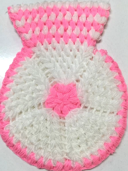 El işi örme şeker Pembe Beyaz iki renkli Banyo Lifi - Resim 2