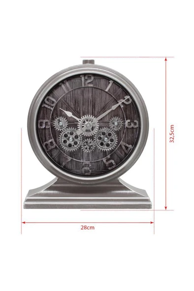 Efe Mark Premium Serisi Antik Eskitme Kadranlı Döner Çarklı 32x28 CM Ev ve Ofis Masa ve Duvar Saati Rakamlı Gri - Resim 5