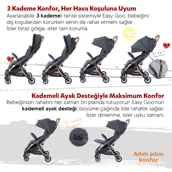 Huggy Easy Go Kabin Boy Otomatik Katlanır Bebek Arabası - 7