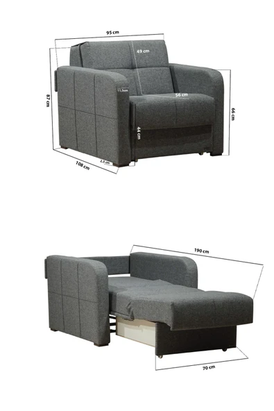 Kilim Mobilya Adonis Tekli Refakatçi Koltuğu Krem (tek Kişilik Yatak Olabilen Koltuk ) - 6