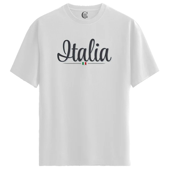 Italia Logo - %100 Pamuklu Kadın Beyaz Tişört - Premium Quality