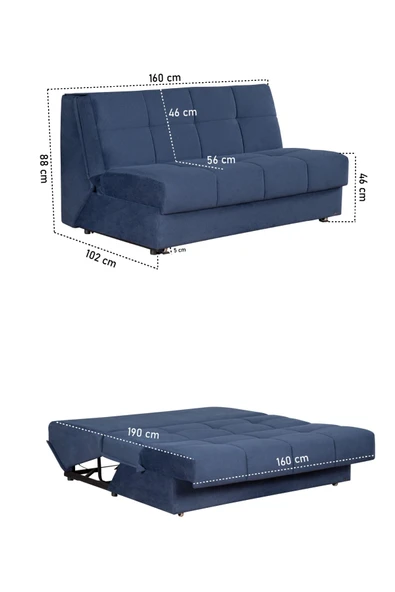 Kilim Mobilya Robin Kanepe Üç Kişilik Çift Kişilik Yatak Olabilen Kanepe Açık Kahverengi - Resim 6