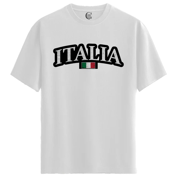 Italia Flag - %100 Pamuklu Erkek Beyaz Tişört - Premium Quality
