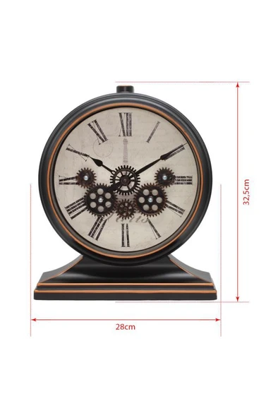 Efe Mark Premium Serisi Antik Eskitme Kadranlı Döner Çarklı 32x28 CM Ev ve Ofis Masa ve Duvar Saati Roma Rakamlı Bakır - Resim 5