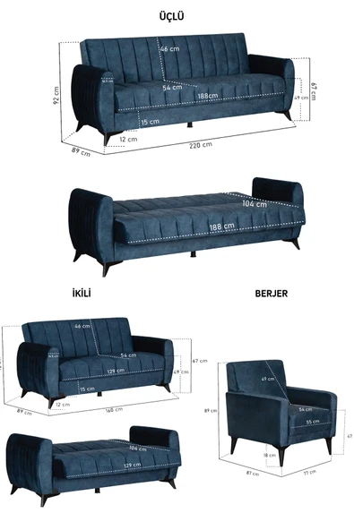 Kilim Mobilya Linda Koltuk Takımı 3 2 B B Bordo - Resim 8