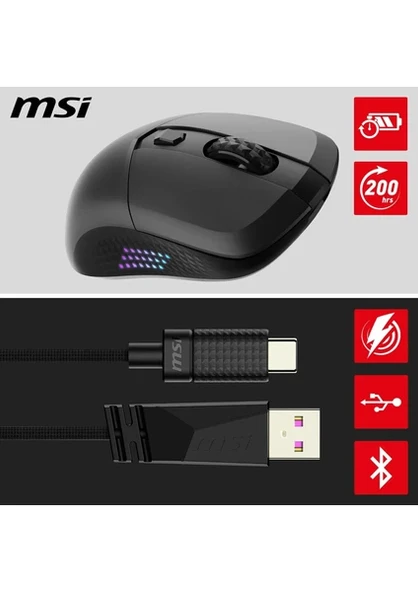 MSI Versa 300 Elite Wireless RGB Şarjlı Optik Kablolu/Kablosuz Oyuncu Mouse - 4