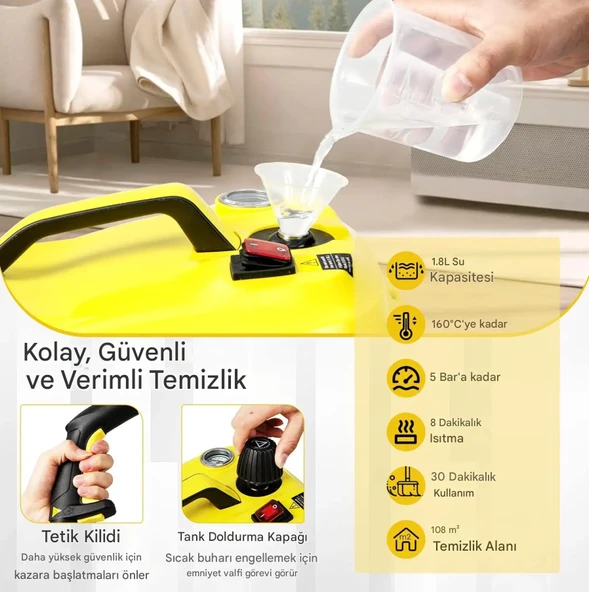 QASUL Çok Amaçlı Profesyonel Ev Tipi Yüksek Basınç ve Sıcaklık Buharlı Temizleyici Süpürge - 3
