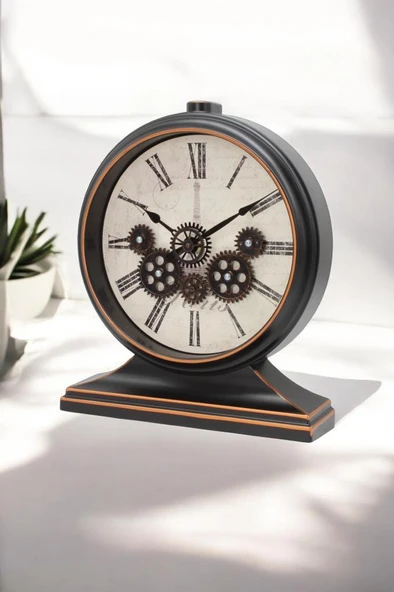 Efe Mark Premium Serisi Antik Eskitme Kadranlı Döner Çarklı 32x28 CM Ev ve Ofis Masa ve Duvar Saati Roma Rakamlı Bakır - Resim 3