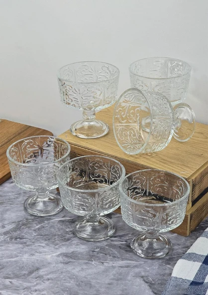 Palm Cam Dondurma Kasesi - Ayaklı Dondurma Kasesi Takımı - 6 Parça, 200 ML