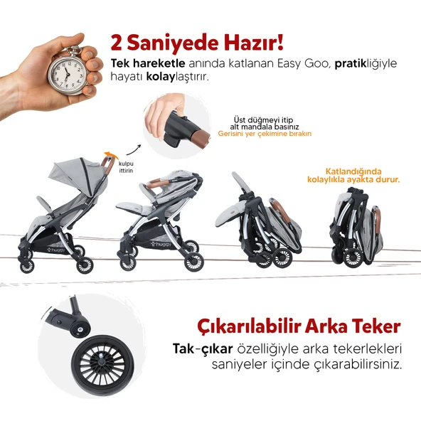 Huggy Easy Go Kabin Boy Otomatik Katlanır Bebek Arabası - 6