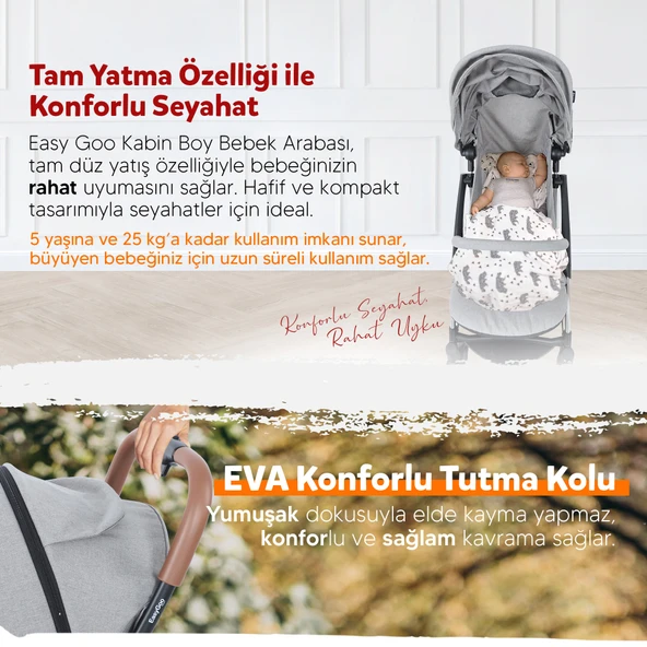 Huggy Easy Go Kabin Boy Otomatik Katlanır Bebek Arabası - 8