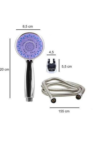3 Fonksiyonlu Plastik Krom kaplama Duş Başlığı & Krom Hortum - 8
