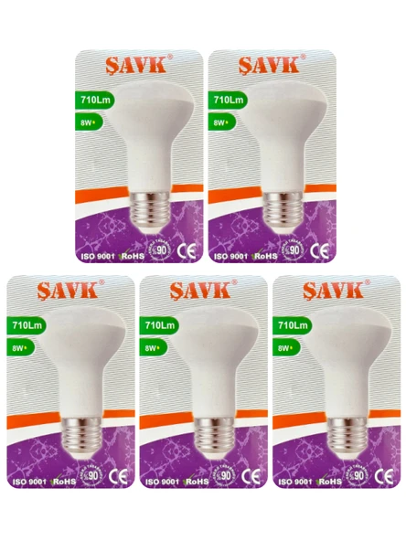 (5 Adet) Şavk 8W (54W) Sarı Işık (3000K) E27 Duylu (Kalın Duy) Led R63 Ampul ürün görseli 1
