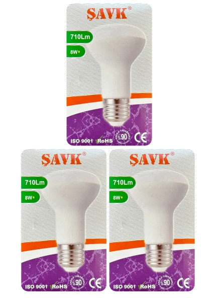 (3 Adet) Şavk 8W (54W) Sarı Işık (3000K) E27 Duylu (Kalın Duy) Led R63 Ampul ürün görseli