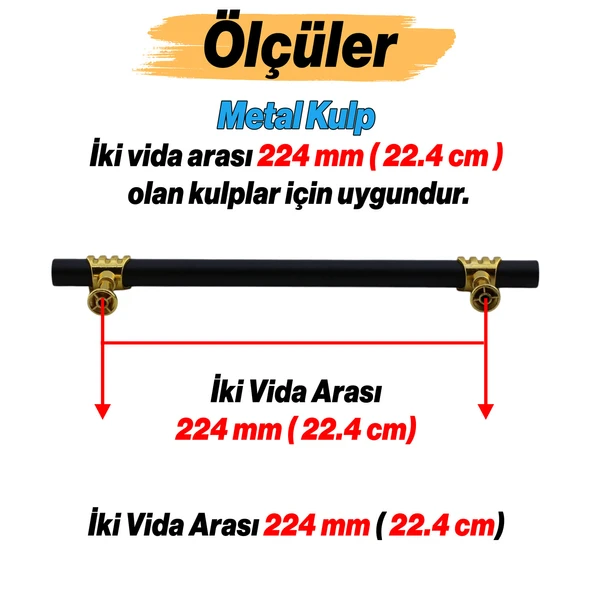 Mobilya Mutfak Dolabı Çekmece Dolap Kulpları Kapak Kulpu Kulbu Siyah Altın 224 mm Metal Kulp - Resim 2