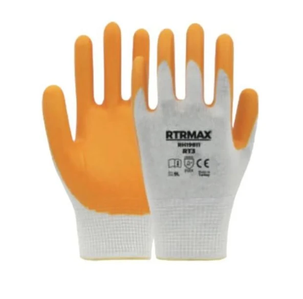 NİTRİL KAPLI POLYESTER ELDİVEN RT3 BEYAZ SARI NO:9 RTRMAX