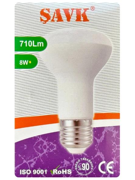 (1 Adet) Şavk 8W (54W) Sarı Işık (3000K) E27 Duylu (Kalın Duy) Led R63 Ampul