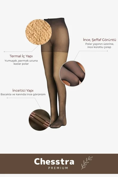 Yeni Sezon Toparlayıcı Korse Etkili Rahat Şık Sıcak Tutan İçi Peluş Termal Ten Görünümlü Tayt Çorap - 4