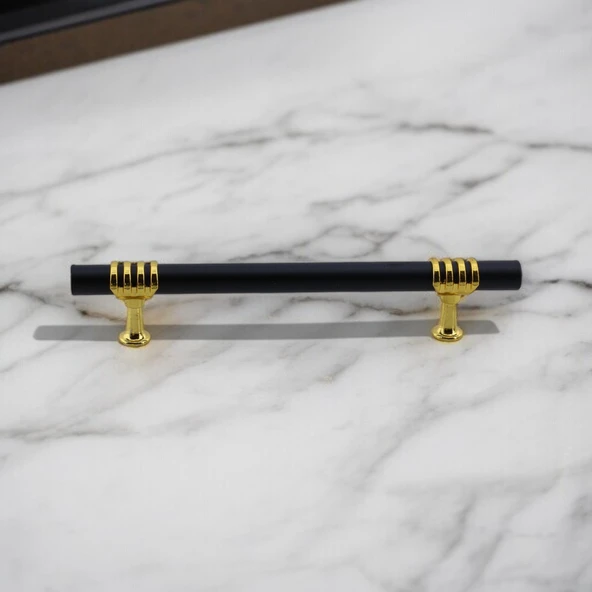 Mobilya Mutfak Dolabı Çekmece Dolap Kulpları Kapak Kulpu Kulbu Siyah Altın 224 mm Metal Kulp - Resim 5