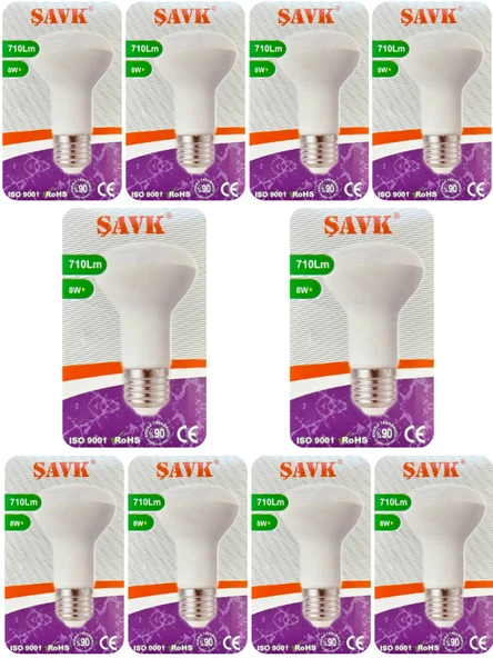(10 Adet) Şavk 8W (54W) Sarı Işık (3000K) E27 Duylu (Kalın Duy) Led R63 Ampul ürün görseli