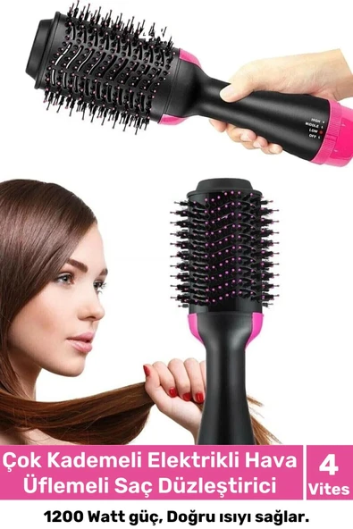 Deluxe 4 Vitesli Çok Kademeli 1200w Elektrik Hava Üflemeli 2.5m Kablolu Saç Düzleştirici Fön Tarağı