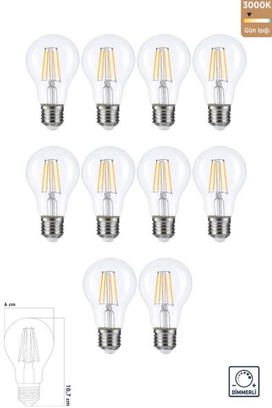 Heka LED Filament Rustik Ampul E27 8W 3000K Gün Işığı 10'lu ERD-252