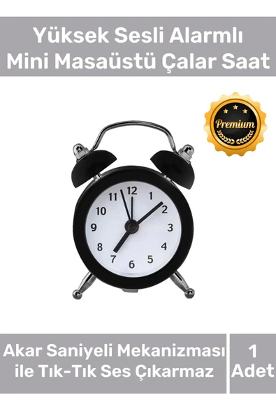 Deluxe Yüksek Sesli Alarmlı Pilli Dekoratif Çift Çanlı Mini Masaüstü Analog Dekoratif Çalar Saat