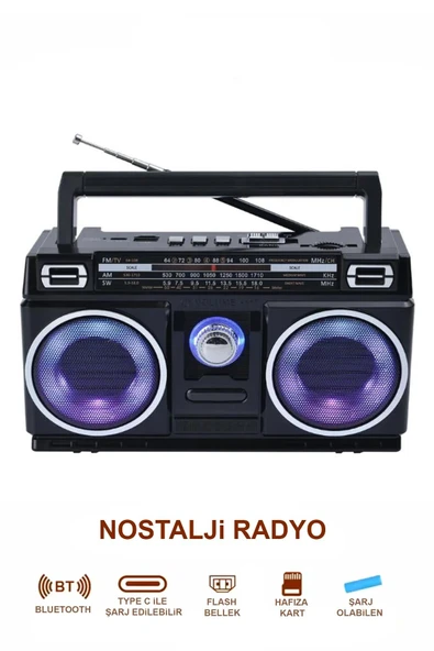 Nostalji Radyo RGB Işıklı 10W Gücünde Kaliteli Yüksek Sesli Çift Hoparlör - 2