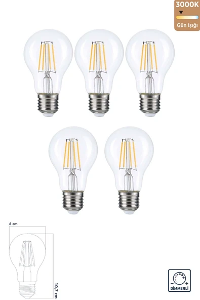 Heka LED Filament Rustik Ampul E27 8W 3000K Gün Işığı 5'li ERD-252