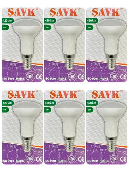 (6 Adet) Şavk 6W (37W) Beyaz Işık (6500K) E14 Duylu (İnce Duy) Led R50 Ampul ürün görseli