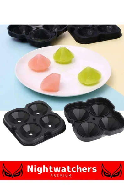 Deluxe Seri 4 Gözlü Kırılmaz Esnek Silikon Kokteyl İçecek Elmas Şekilli Buz Yapma Kalıbı Buzluk - 5