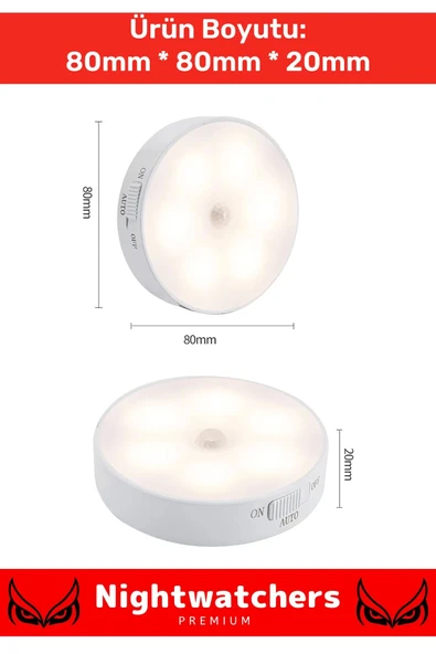 Premium Üretim Mıknatıslı 3 Mod Pratik Hareket Sensörlü 8 Ledli Usb Şarjlı Beyaz Işık Gece Lambası - 2