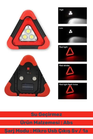 Deluxe Su Geçirmez Sızdırmaz 3 Ledli Solar Üçgen Reflektör Güneş Enerjili Refluj Araba Oto Lambası - 3