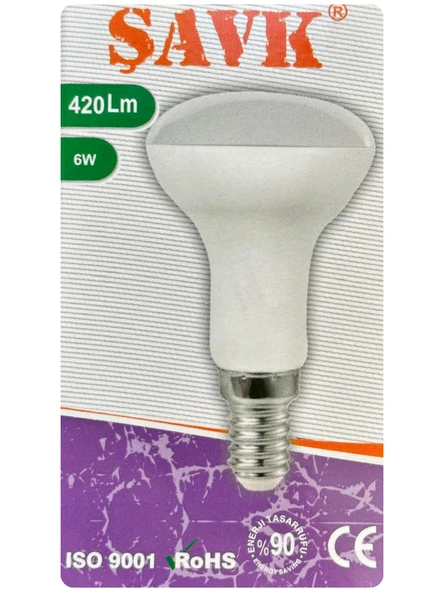 (5 Adet) Şavk 6W (37W) Beyaz Işık (6500K) E14 Duylu (İnce Duy) Led R50 Ampul - Resim 2