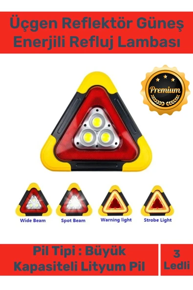 Deluxe Su Geçirmez Sızdırmaz 3 Ledli Solar Üçgen Reflektör Güneş Enerjili Refluj Araba Oto Lambası