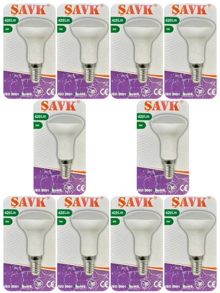 (10 Adet) Şavk 6W (37W) Beyaz Işık (6500K) E14 Duylu (İnce Duy) Led R50 Ampul ürün görseli
