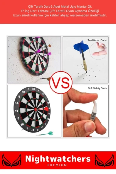 Deluxe Seri Kaliteli 17' Her Yaş Için Iç Dış 44 Cm Kız Erkek Çocuk 6 Ok Dart Ahşap Hedef Tahtası - 3